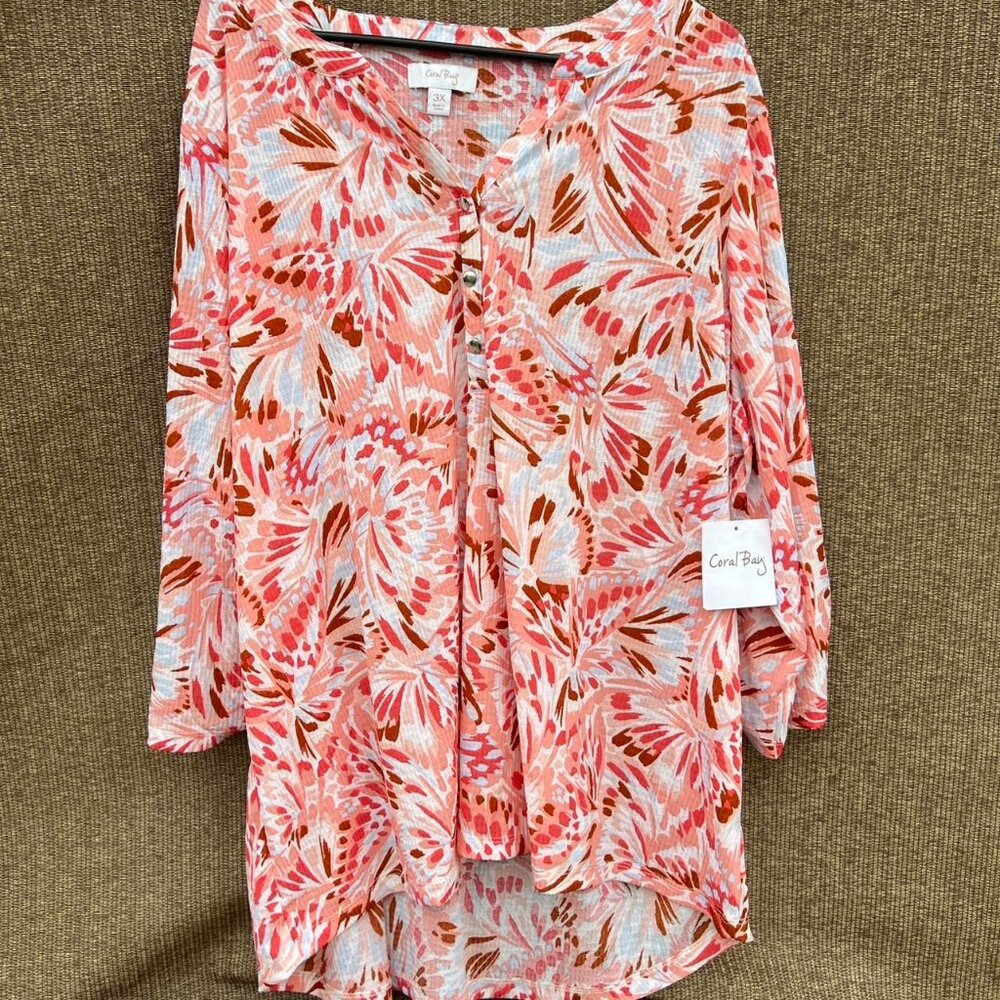 Coral Bay women's pink Floral patterned tunic shirt SZ 3XL